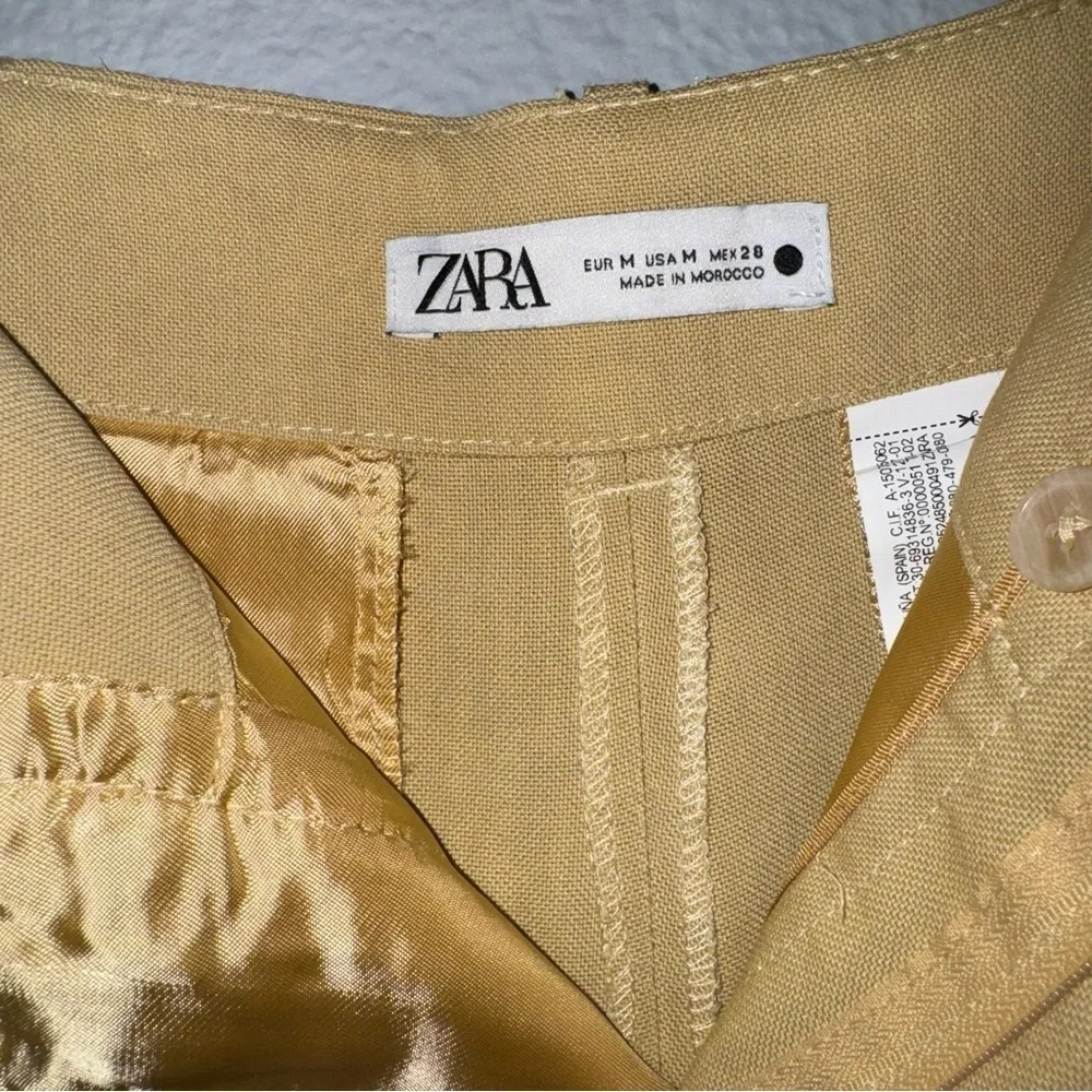 Zara Women Yellow Mid Rise Wide Leg Blend Limited Edition Formal‎ Pants Sz M